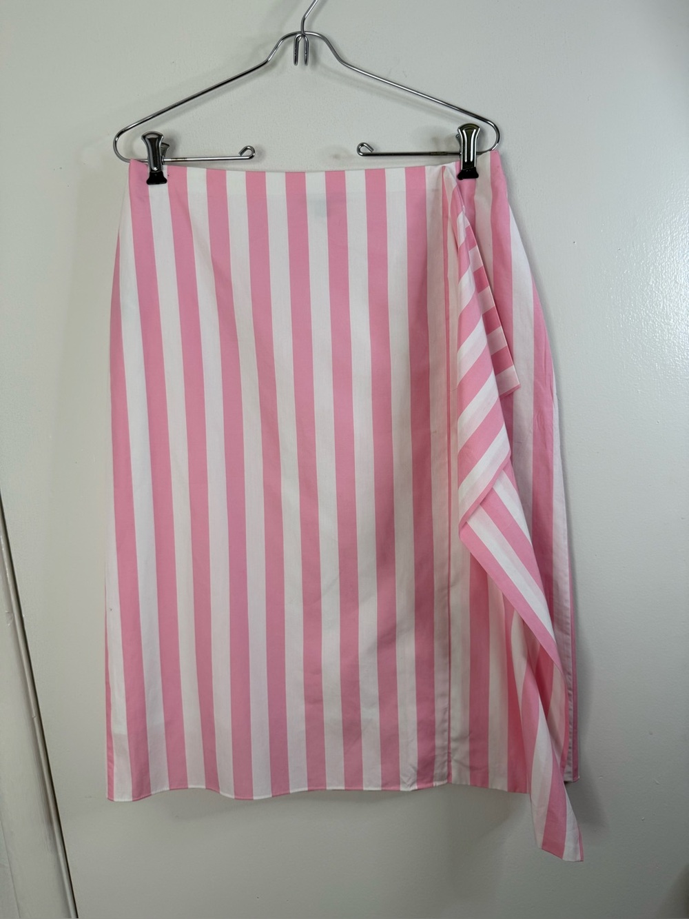 J.Crew, Thomas Mason, pink & white striped ruffle drape, cotton pencil skirt 8 - Picture 2 of 12